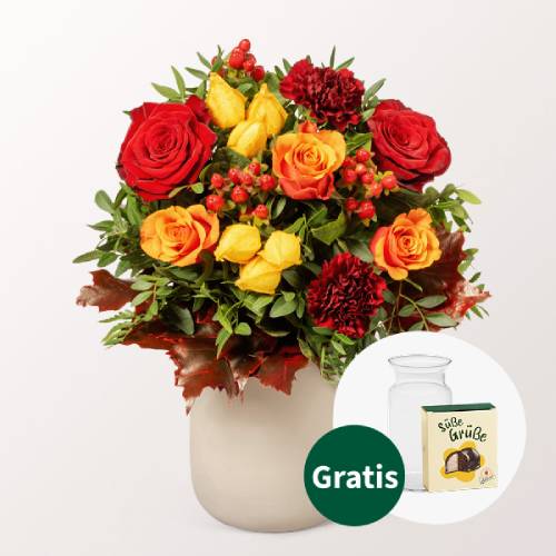 Blumenstrauß Blütengold mit Halloren Kugeln & Vase